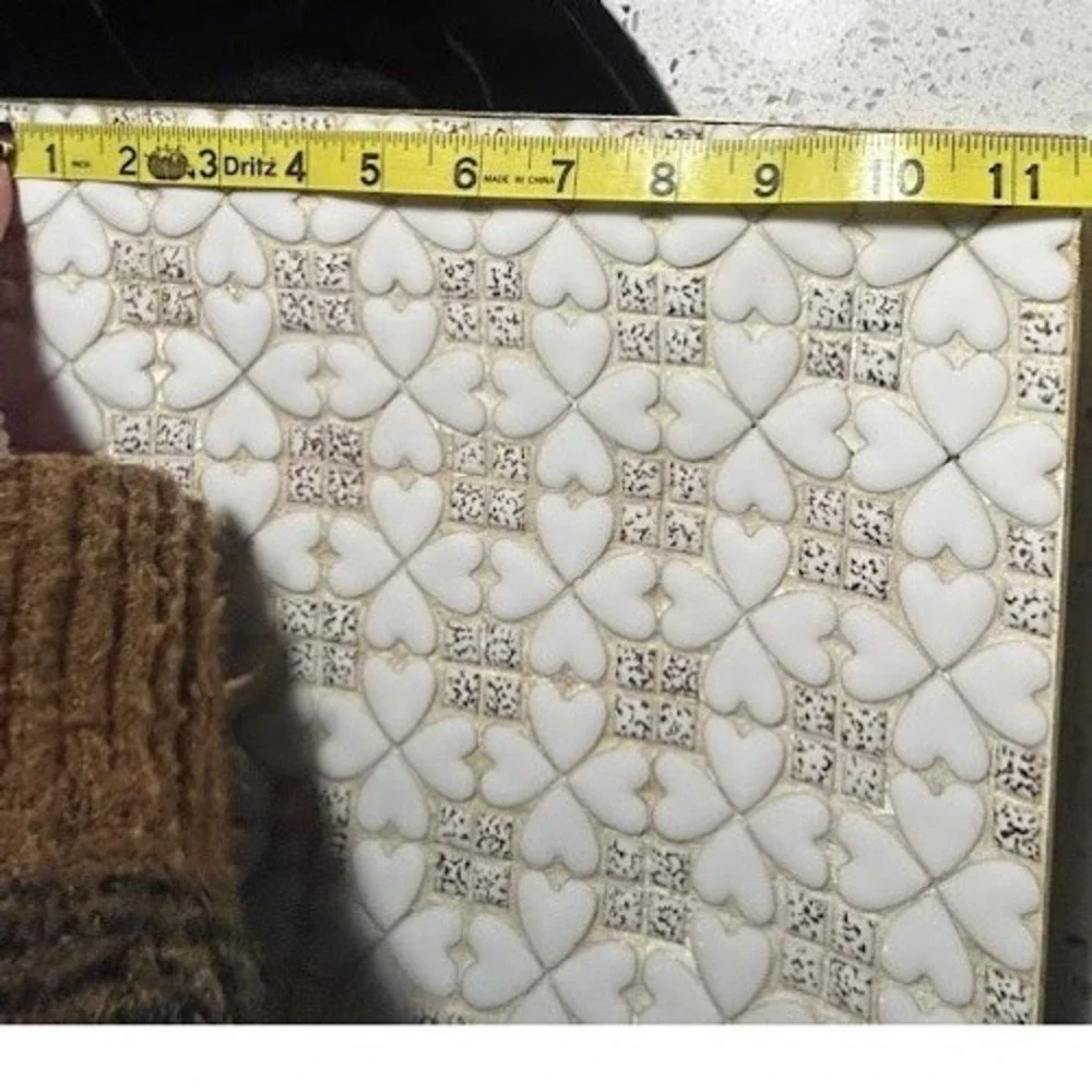 Mid Century Modern Mosaic‎ Heart Tray Gold Trim White Ceramic MCM